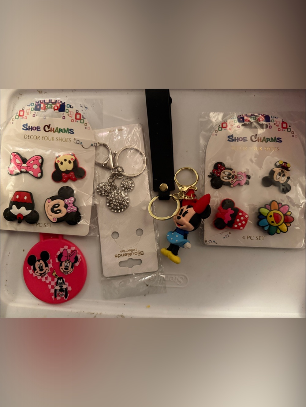 Minnie & Mickey Shoe Charms Keychain Set - Red, Pink, Black, Yellow